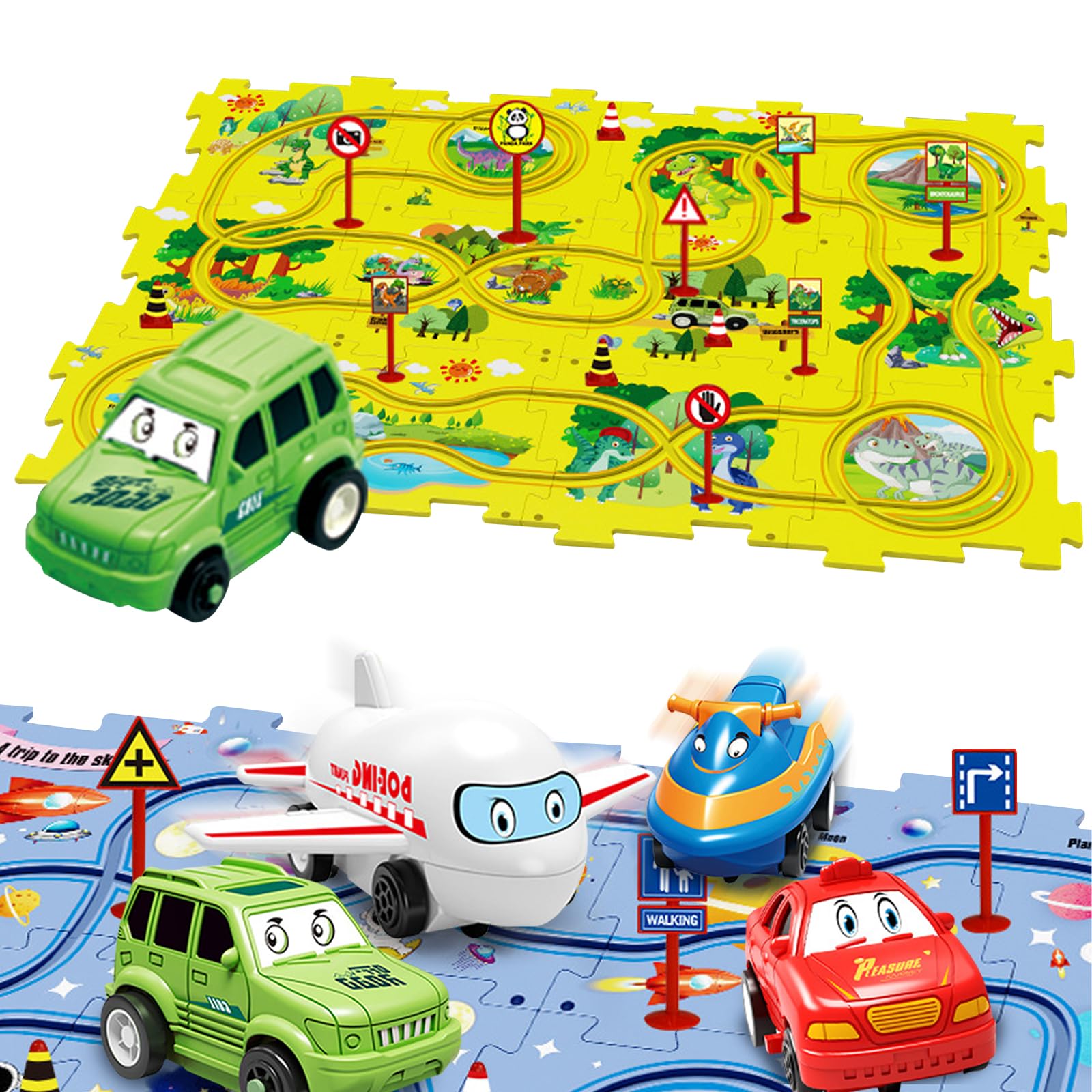 Children's Educational Puzzle Track Car Play Set - DIY Puzzle Tracks with Vehicles, Puzzle Track Play with Vehicles Puzzle Car Tracks for Kids (25 PC, Dinosaur)