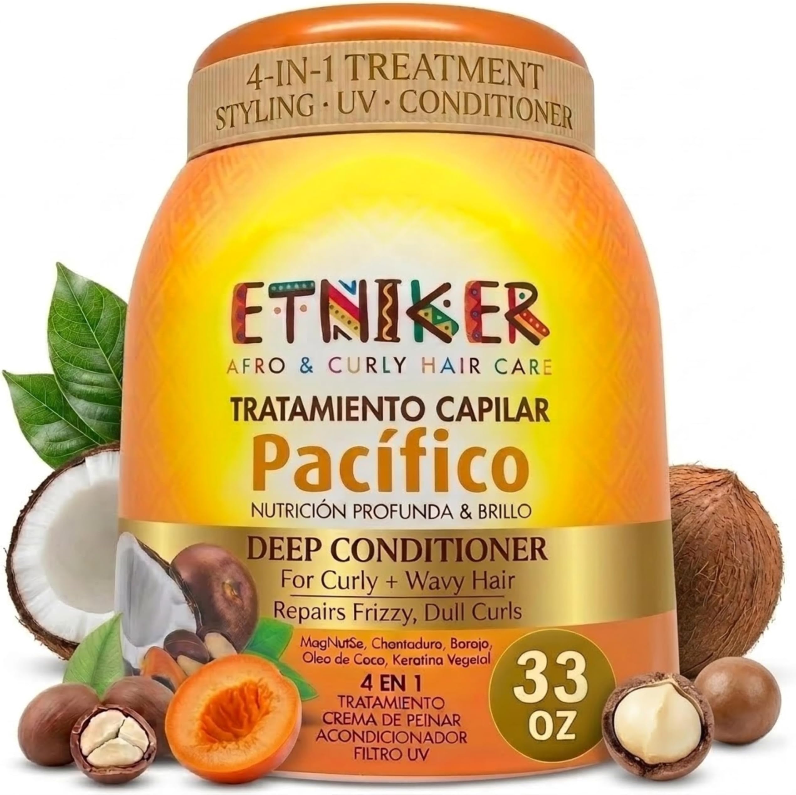 Etniker Pacifico, Leave in conditioner for curly hair, Coconut curling cream, Curly hair deep conditioner mask. Salon grade results 33 Oz.