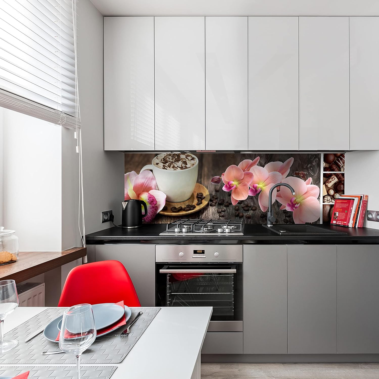 Küchenrückwand Kaffee Design - Selbstklebende PET Folie 210x50cm Spritzschutz