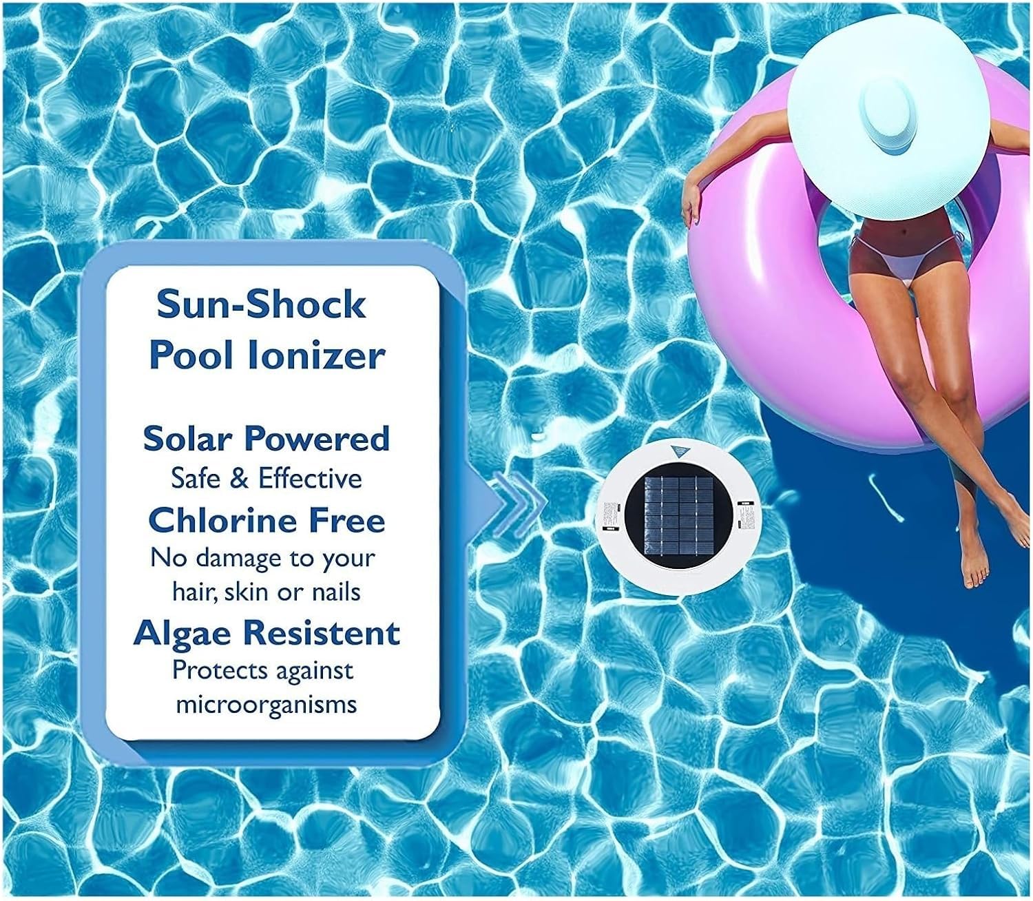 Ionizzatore Solare per Piscine, Tecnologia a Ioni Rame e Argento per Rimozione Alghe e Disinfezione, Filtro Galleggiante Ecologico Migliora qualità Acqua per Piscine Domestiche