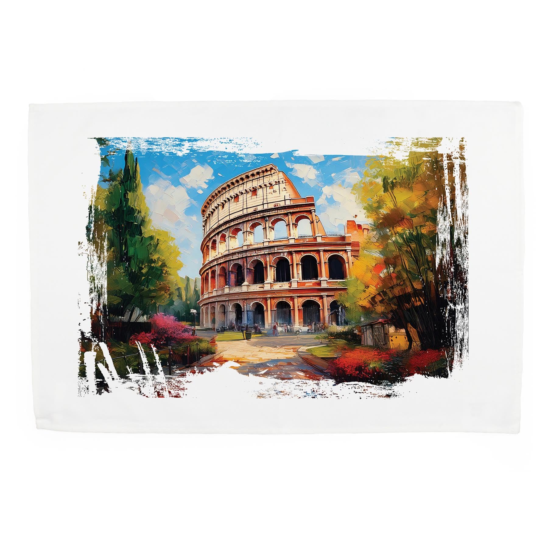 Purely Home The Colosseum Tea Towel - Seven Wonders Oil Painting Art Gift - Cotton Kitchen Dish Towel Drying Cloth, 67cm x 45cm
