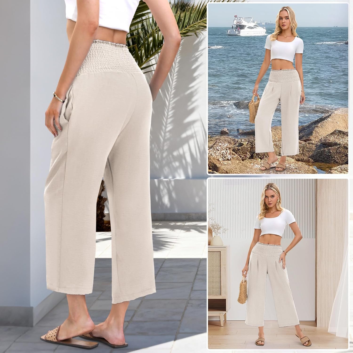 TLJIANG Womens Pants Wide Leg High Waisted Palazzo Pants Wide Leg Long Lounge Pant Trousers with Pocket - Image 5