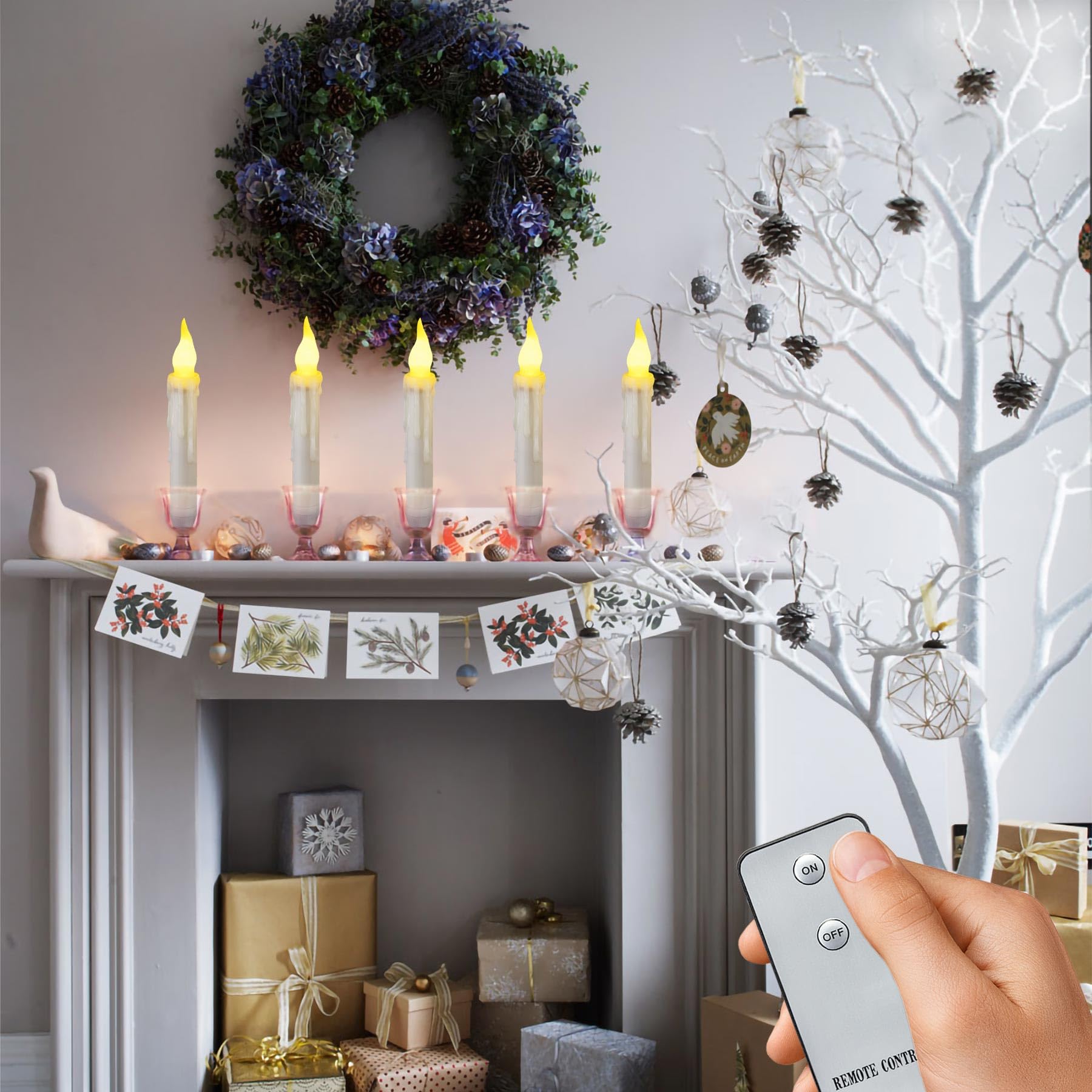 Candele Coniche Senza Fiamma Wemarry 10,6 Pollici (6 Pezzi) Con Telecomando E Timer – Alimentate A Batteria, Effetto Fiamma Realistica, Nero - 3