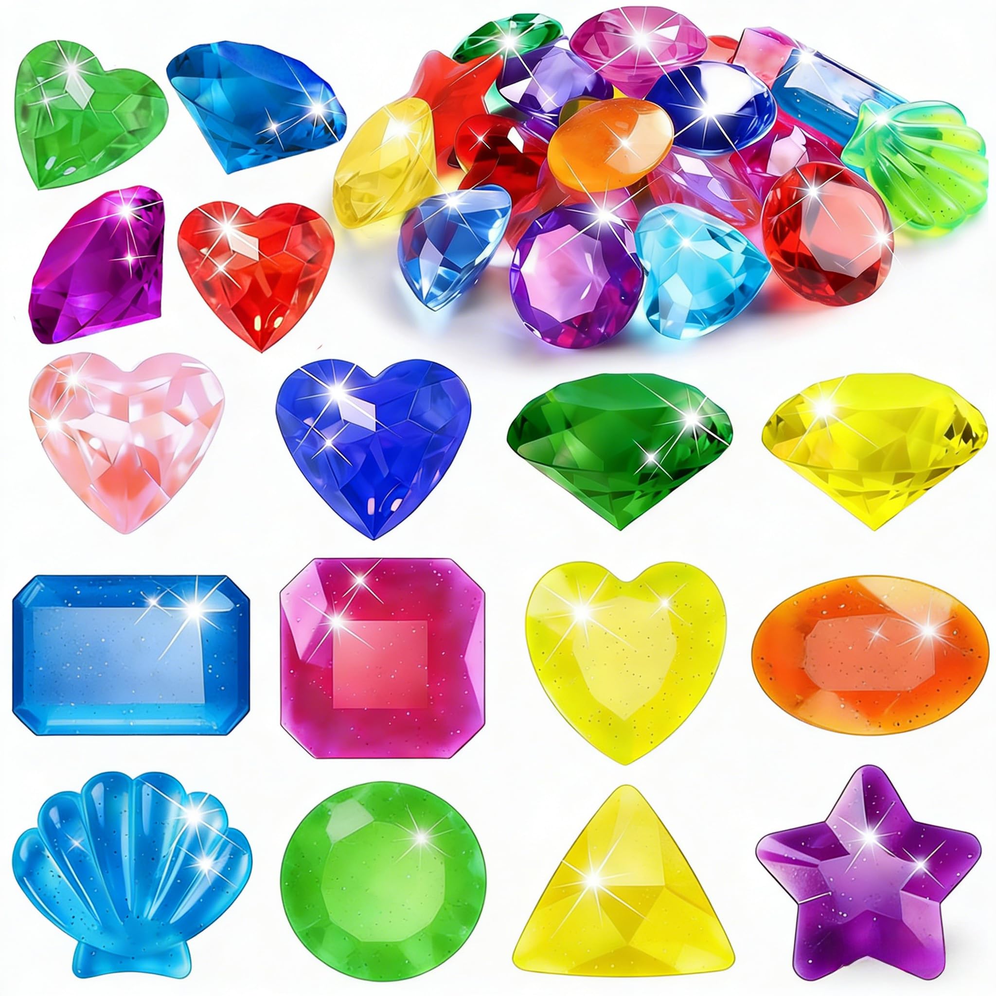 MARFOREVER 30 Pcs Large Diving Gems Pool Toys Pirate Treasure for Boy Girls
