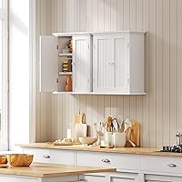 Vista 6 de Gabinete de baño ChooChoo para pared, gabinete de almacenamiento compacto sobre el inodoro, botiquín con 2 puertas y estantes ajustables, armario