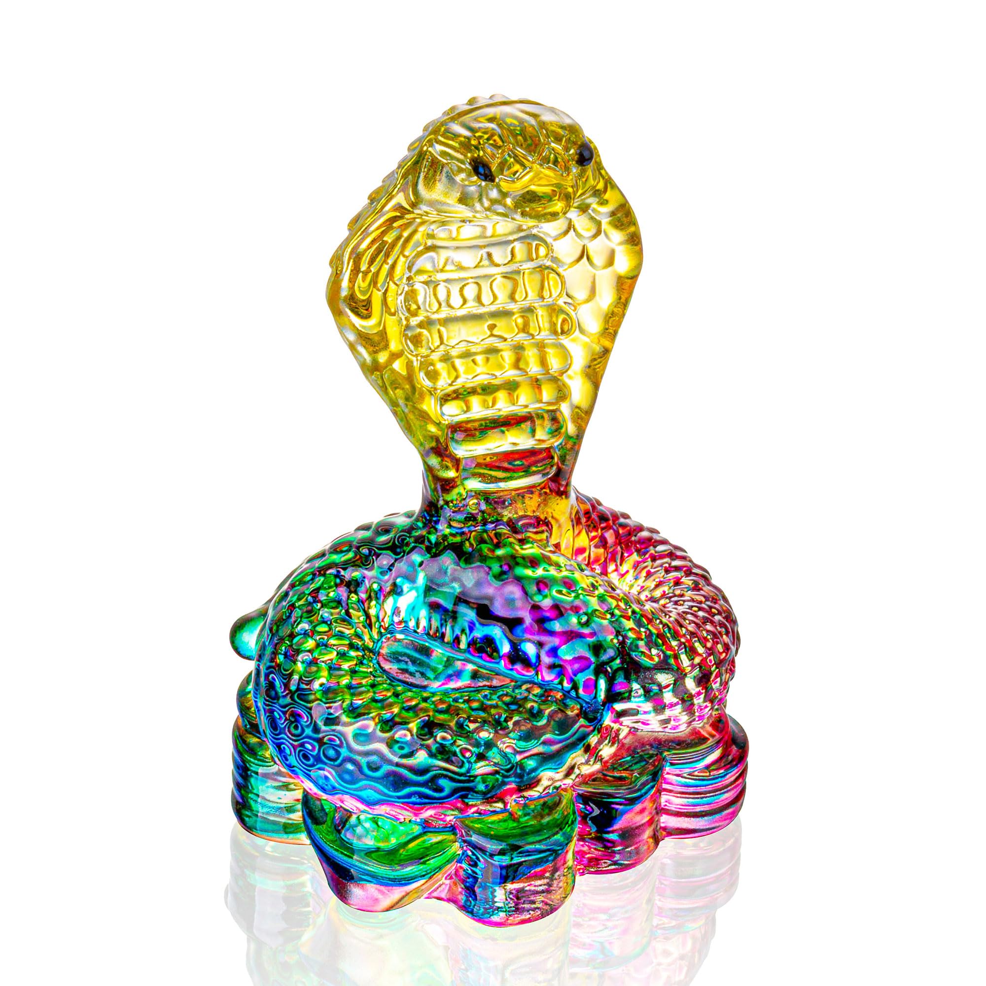 HDCRYSTALGIFTS 3.5 Inch Crystal Snake Figurine Collectible Modern Art Glass Cobra Statue Handmade Chinese Zodiac Animal Sculpture Ornament New Year Decor