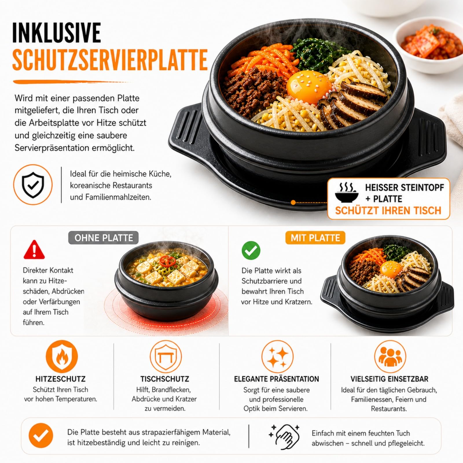 XICHENGSHIDAI Dolsot Bibimbap Steingut Schüssel, koreanischer Kochsuppe Keramiktopf, Donabe Topf für Ttukbaegi und koreanischen Eintopf mit Tablett 1500ml