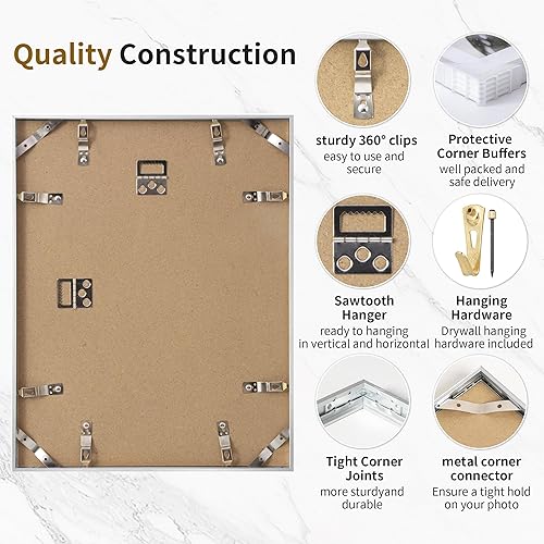 Miniatura 399 de Fun Memories Portarretratos de metal de 16 x 20 pulgadas con paspartú de 11 x 14 pulgadas, acabado de aluminio cepillado, parte delantera de vidrio