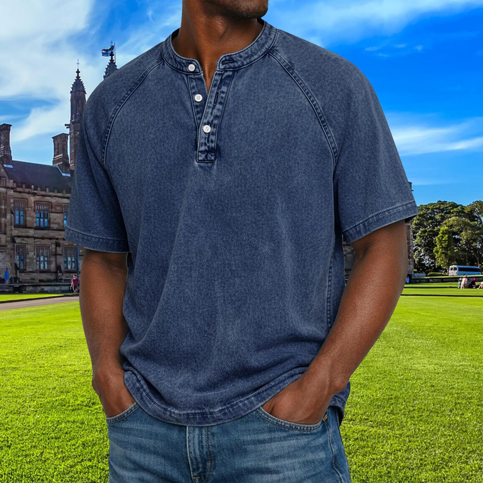Henley, maglietta da uomo a maniche corte, vestibilità aderente, scollo a V, tinta unita, misto poliestere, traspirante, estiva, palestra, sport, abbigliamento sportivo, magliette alla moda per nonno