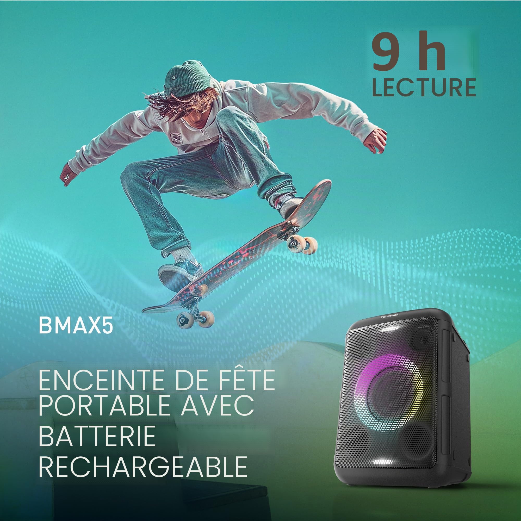 Panasonic SC-BMAX5E-K Enceinte Portable avec Bluetooth, Lumières Intégrées, 75W, USB, Entrée Optique pour TV, Entrées Guitare et Micro pour Karaoké, Noir