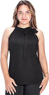 بلوزة للنساء طراز TBBSS25AF00007 محبوكة برقبة برباط مع تفاصيل ربطة عنق من ترنديول بلون أسود مقاس كبير