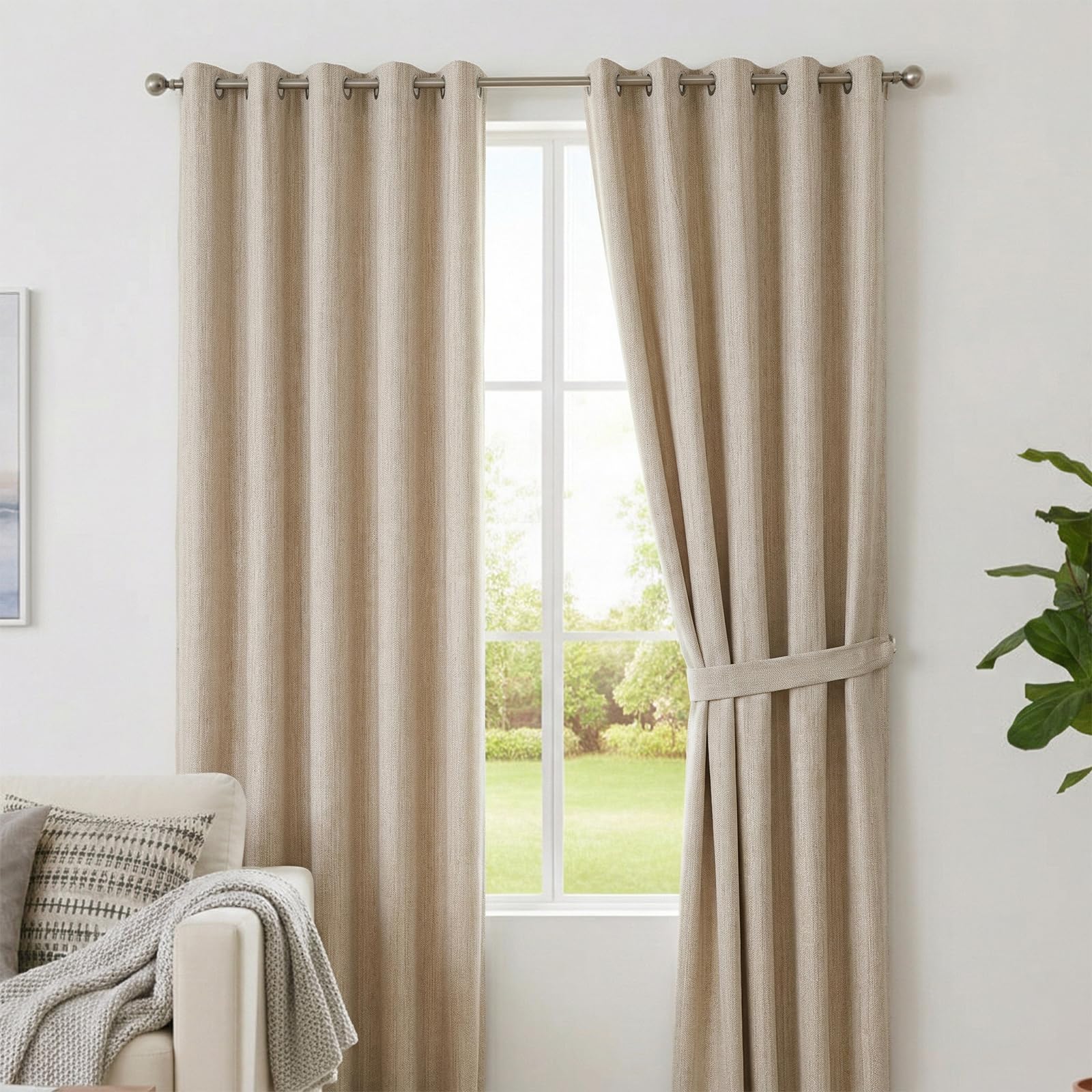 M&J Home Blackout Curtains Cream 90x90 - Thermal Insulated Eyelet Curtains for Bedroom Living Room - Energy Saving - 1 Pair 2 Panels