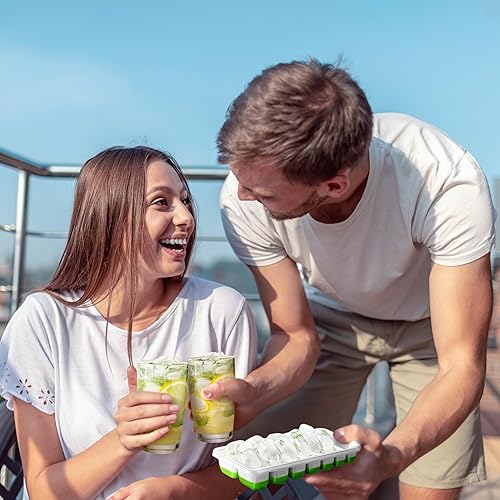 Miniatura 9 de CKE - Bandeja para cubitos de hielo con tapa y contenedor (paquete de 4, rojo) bandejas de hielo de plástico de silicona para congelador, bandejas