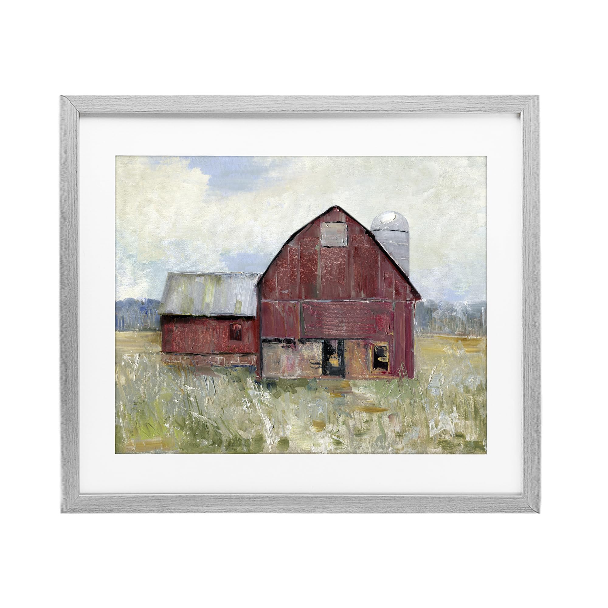 Stupell Industries Farmhouse Gray (Textured) 'Red Rugged Barn', Framed Print Under Glass, Gray, 21 X 17 Inches, Easy To Hang And Sturdy, Made In Usa, By Sally Swatland