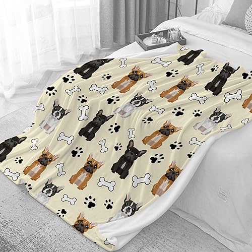 Miniatura 5 de Manta de bulldog francés, manta de franela de felpa ultrasuave, cálida y acogedora, decoración del hogar para sofá, cama durante todas las