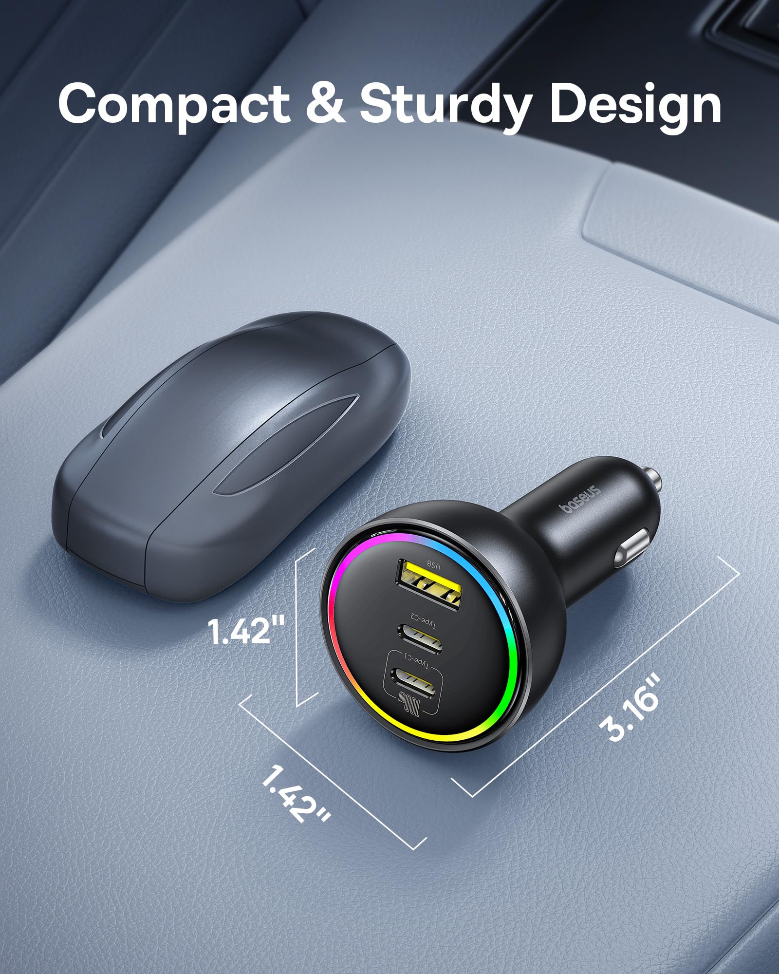 Ładowarka samochodowa USB C 152,5 W, super szybkie ładowanie, 3-portowa ładowarka samochodowa, PD3.0 QC4.0 Ultra kompaktowa RGB szybka ładowarka samochodowa typu C, do iPhone'a 17, 16, 15, 14 Pro, Max