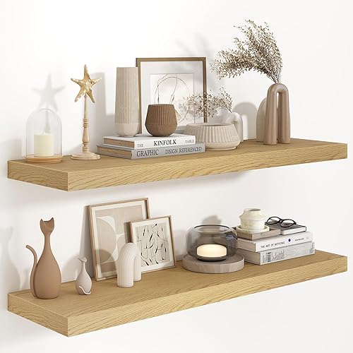 Miniatura 14 de Fun Memories Estantes flotantes de 36 x 8 pulgadas para pared, juego de 2 estantes de baño de granja, estantes de pared de madera de 36 pulgadas de