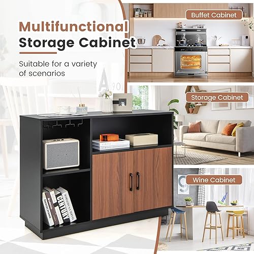 Miniatura 8 de IFANNY Gabinete de buffet con almacenamiento, gabinete de licor con estantes y soportes para vino, buffets y aparadores de madera, armario de