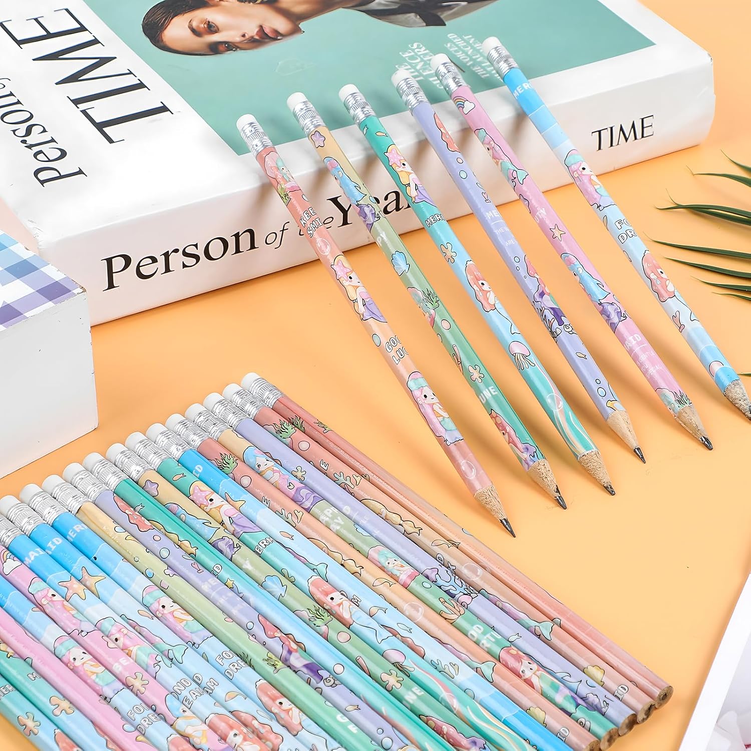 DIYASY 48 Pcs Mermaid Pencils for Kids, Cute Pencil Bulk Pink Wood Lead Pencils with Eraser for Girls Party Favors Classroom Rewards Festive Supplies image 3