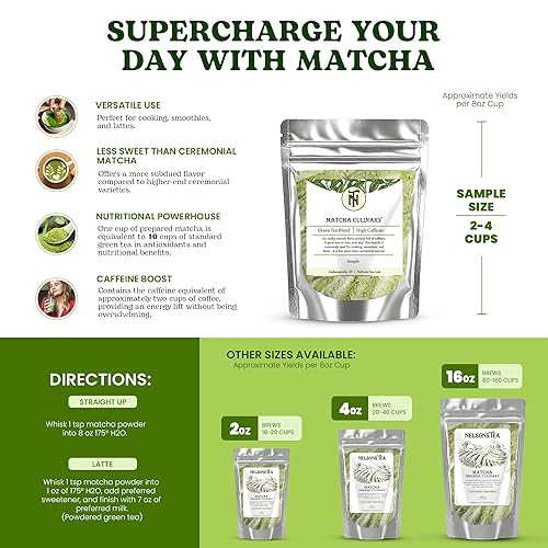 Miniatura 7 de Nelson's Tea - Matcha culinaria - Polvo de té verde orgánico - 2 oz.