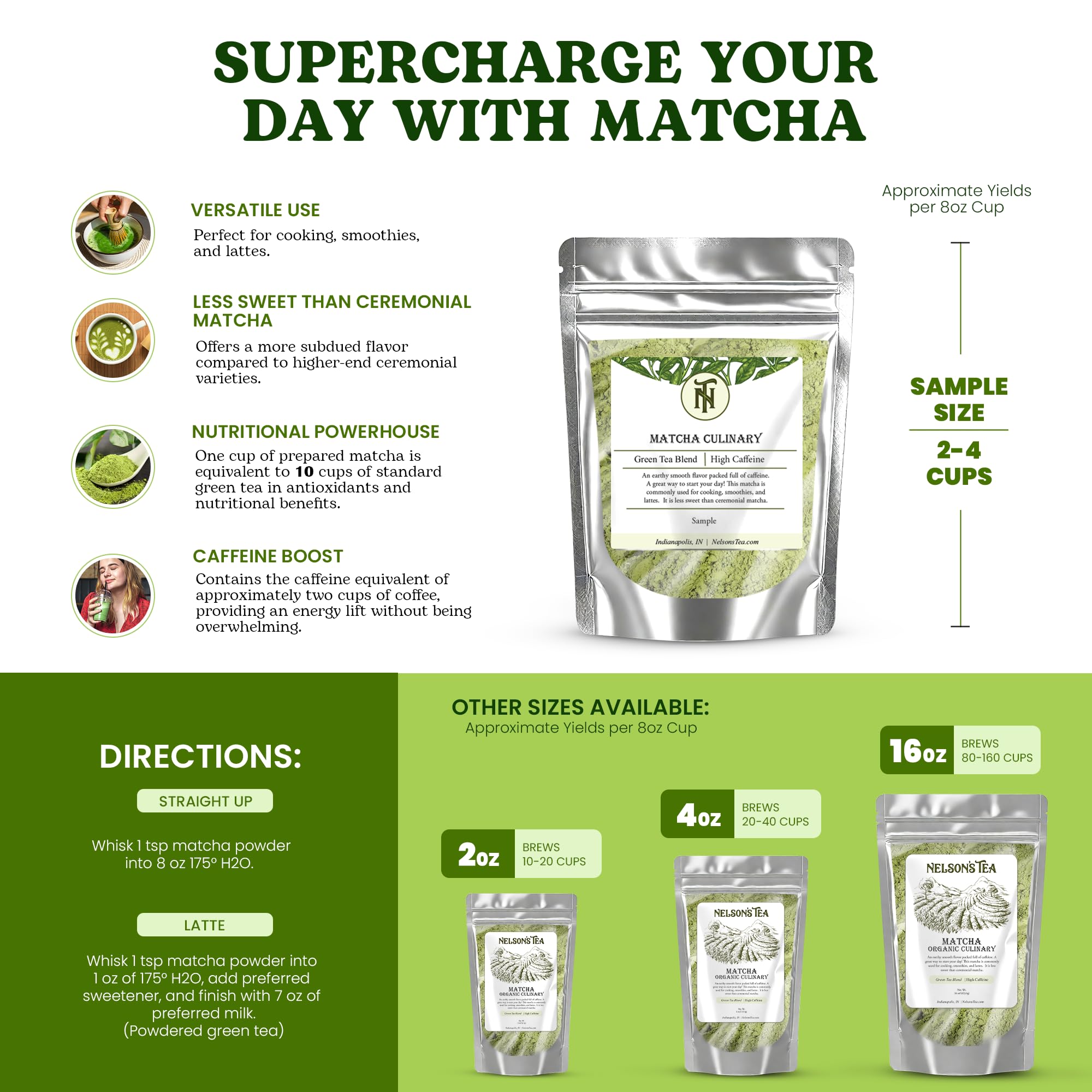 Nelsons Tea Organic Matcha Powder Premium Culinary Grade Green Tea for Lattes Smoothies Cooking Versatile Ideal for Healthy — view 7