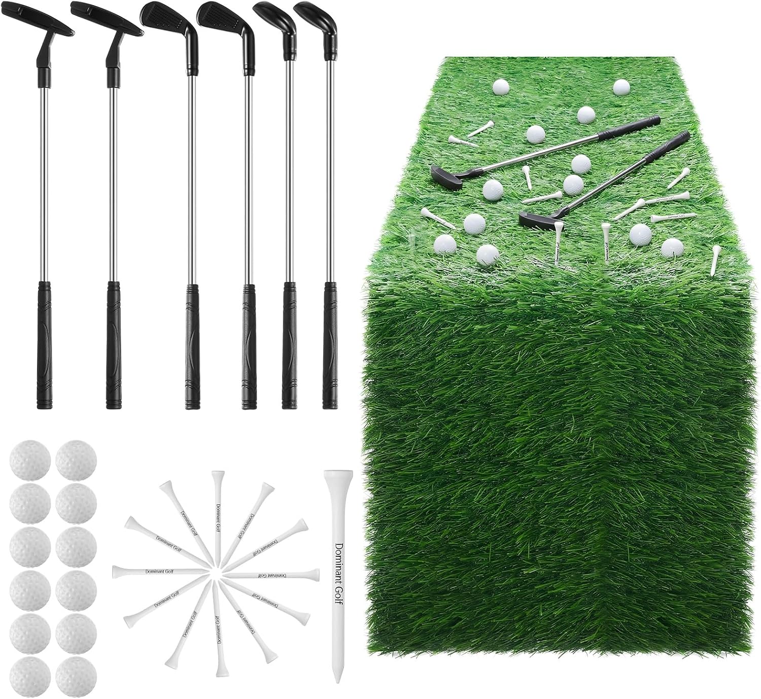 31 Pcs Golf Table Centerpieces Decorations Sets with 12 x 71 Inches Artificial Grass Table Runner Wood Tees Mini Golf Clubs and Balls for Sport Themed Birthday Party Decor