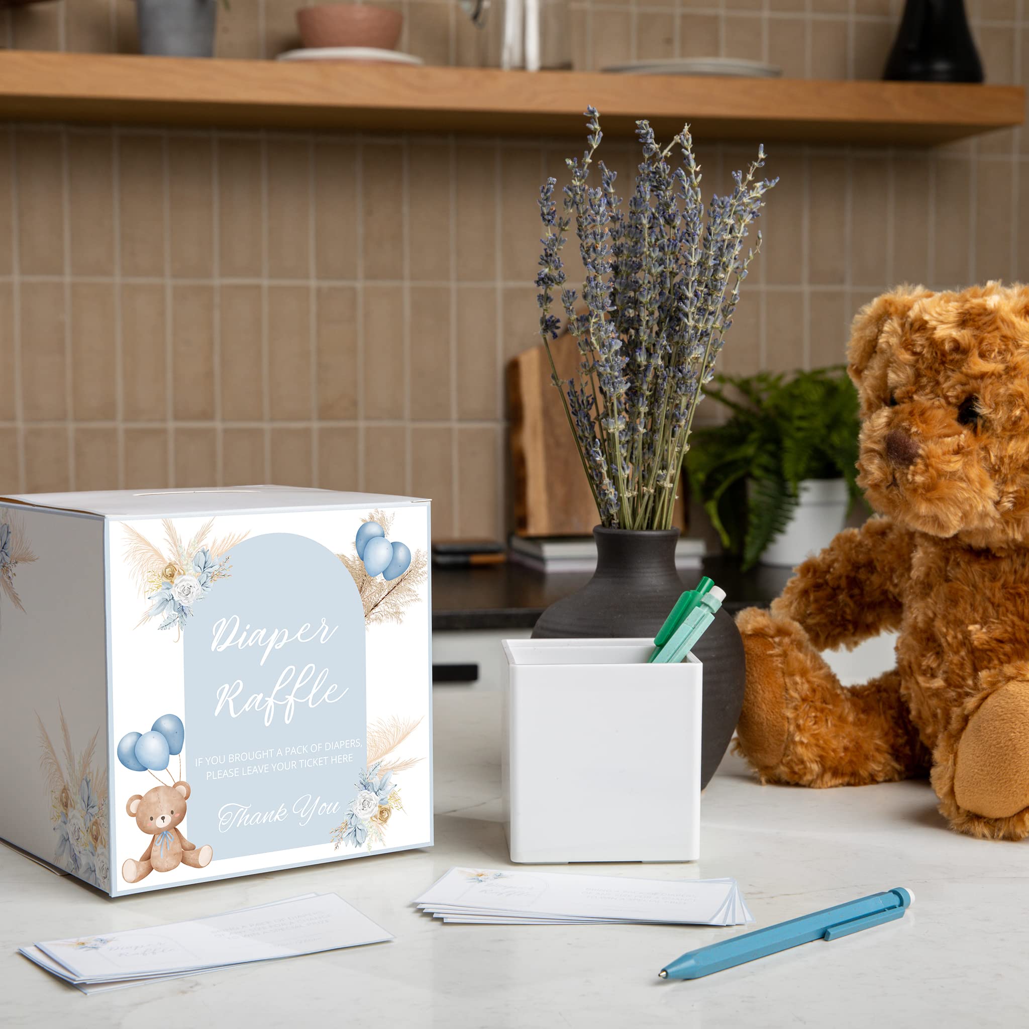 Juego de 50 tarjetas de lotería para baby shower con caja de lotería para pañales usadas para juegos de fiesta de bebé o decoraciones de moda para baby shower