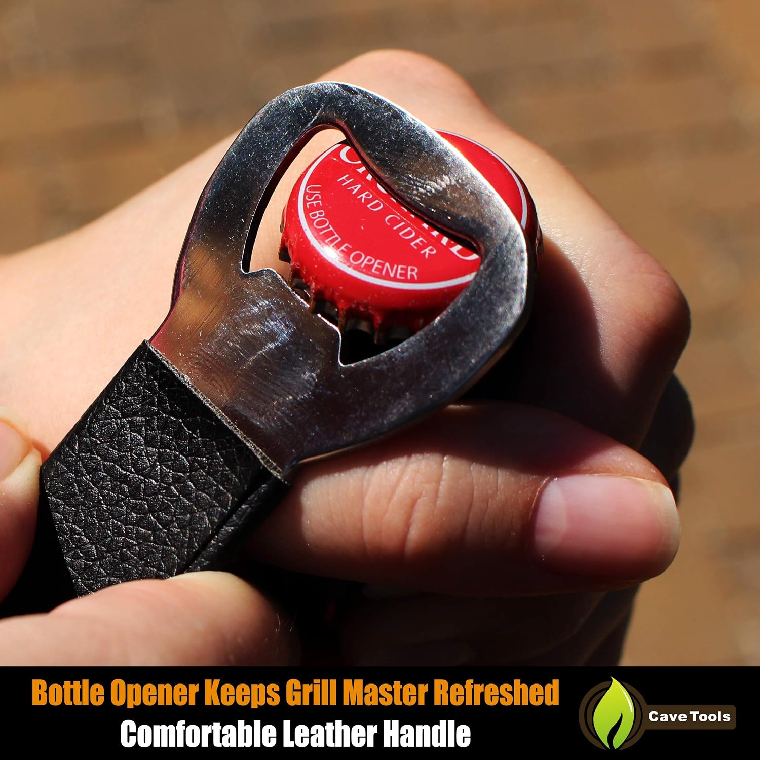 Cave Tools Bristle-Free Metal Grill Scraper - Includes Bottle Opener - Barbeque Brush Substitute - BBQ Grill Accessories, Stainless Steel
