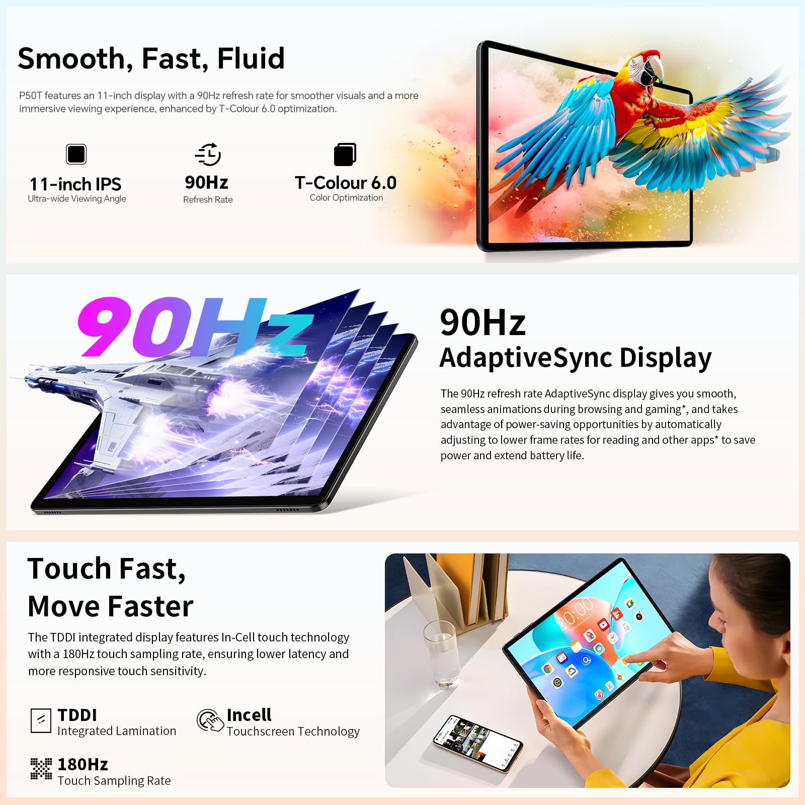 TECLAST P50T Android 16 Tablet 11 Pollici Gemini AI, 90Hz Display, T7250 2GHz Octa Core Gaming Tablets, 16GB RAM+128GB ROM(5TB TF), 8000mAh, Widevine L1, 5G WiFi 6, GPS/13MP/OTG, 2026 Tablet Con Penna