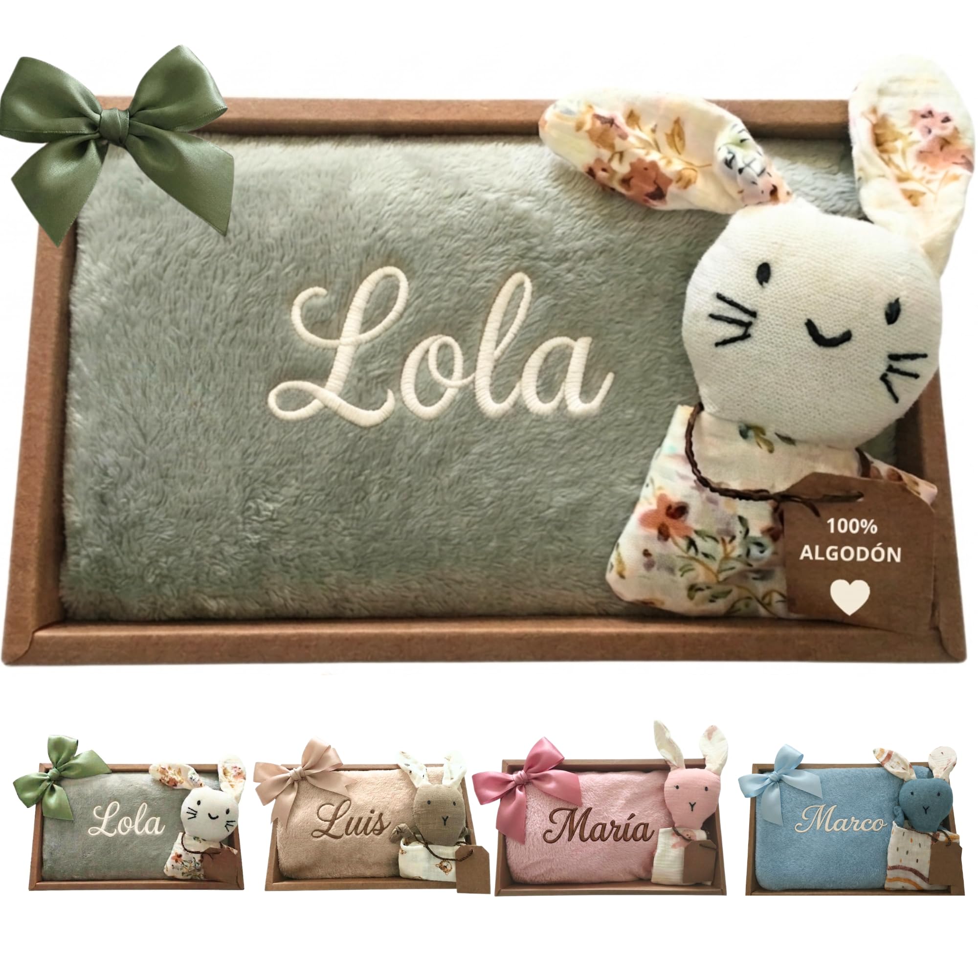 Personalised Baby Blanket with Embroidered Name + Dou-Dou 100% Cotton – Thin and Lightweight for Summer, Newborn Gift for Boy Girl – Soft and Plush Blanket – Gift for New Parents and Moms