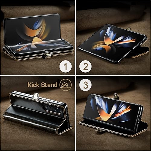 Miniatura 5 de Kowauri Funda para Samsung Galaxy Z Fold 4 5G, funda de piel sintética con soporte para tarjetas, cierre magnético, a prueba de golpes, funda de