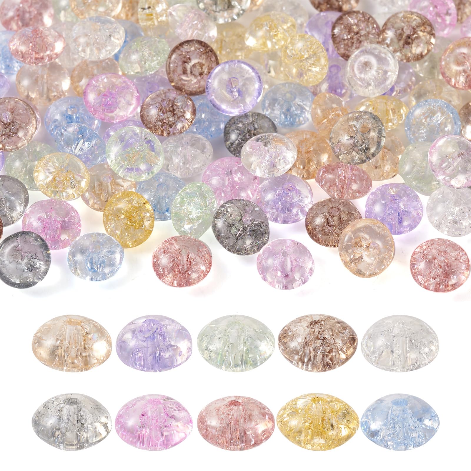Cheriswelry 100Pcs Flat Round Disc Crackle Glass Beads Transparent Rondelle Crystal Beads for Bracelet Jewelry Making DIY Crafts โ image 1