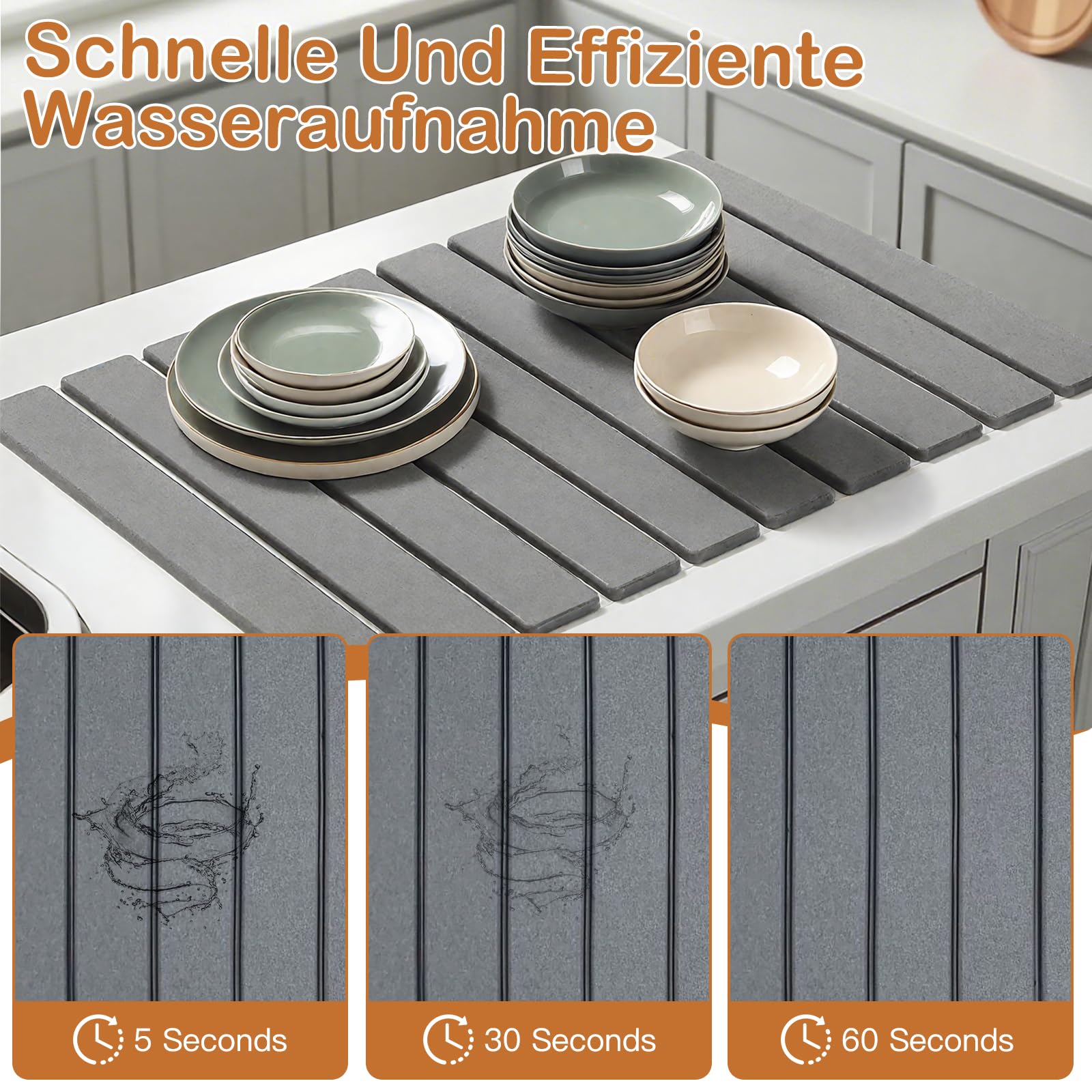 Grote Stenen Afdruipmat 60x39 Cm Grijs - Sneldrogende Diatomeeënaarde Mat Voor Keuken | Opvouwbaar & Waterabsorberend