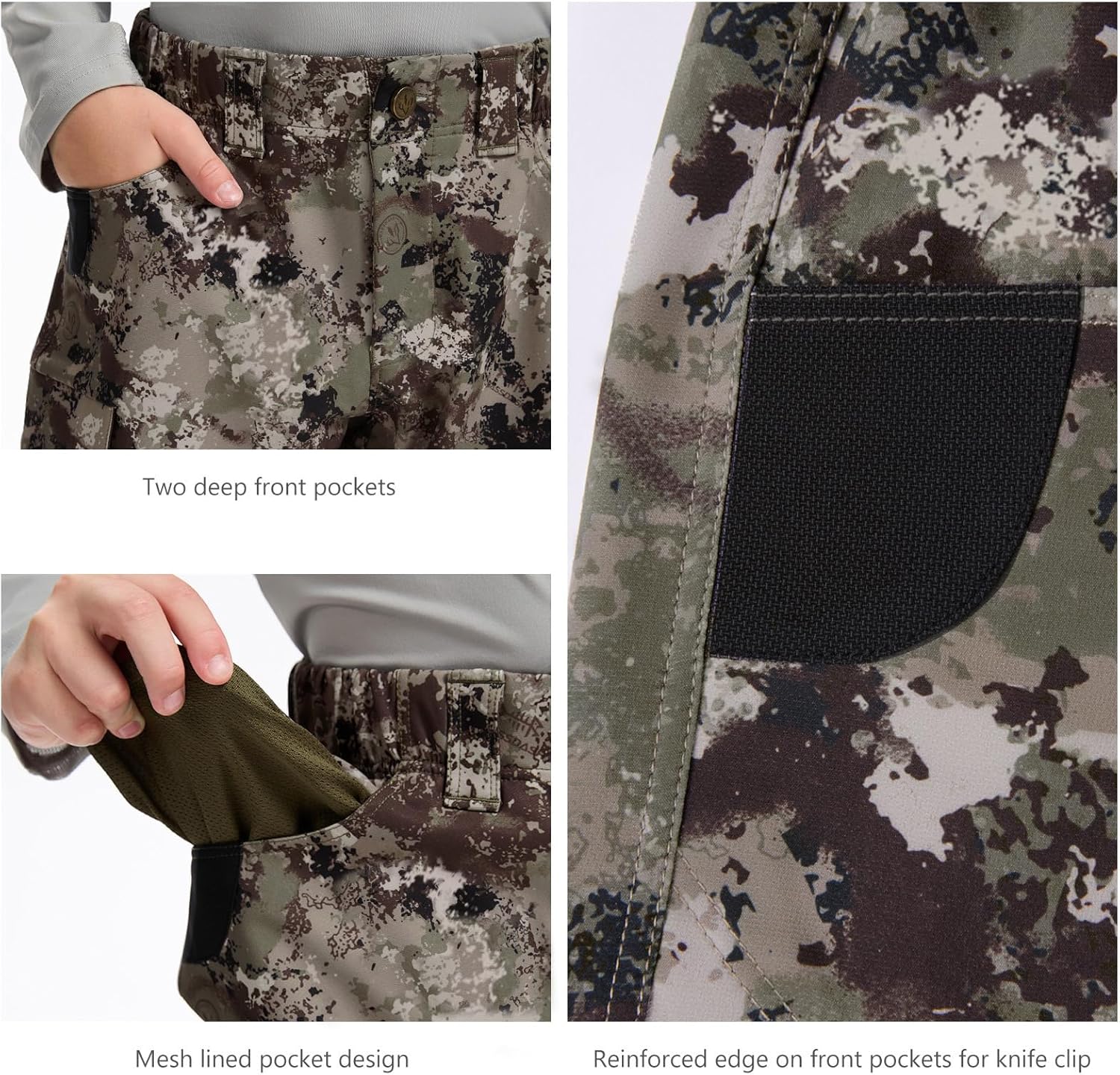 BASSDASH Invis Kid’s Youth Stretch Hunting Pants Water Resistant Breathable Camo Cargo Fishing Pant - Image 6