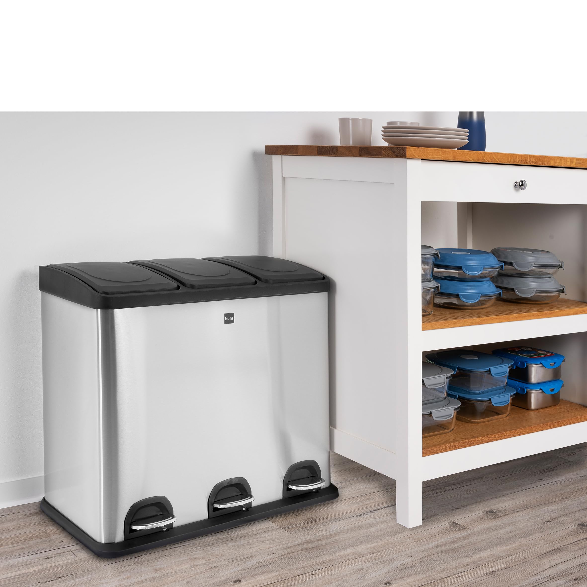 helit H2405200 - Mülltrennsystem the seperator Edelstahl 60 L | Mülleimer mit 3 x 20 Liter Behältern zur komfortablen Mülltrennung