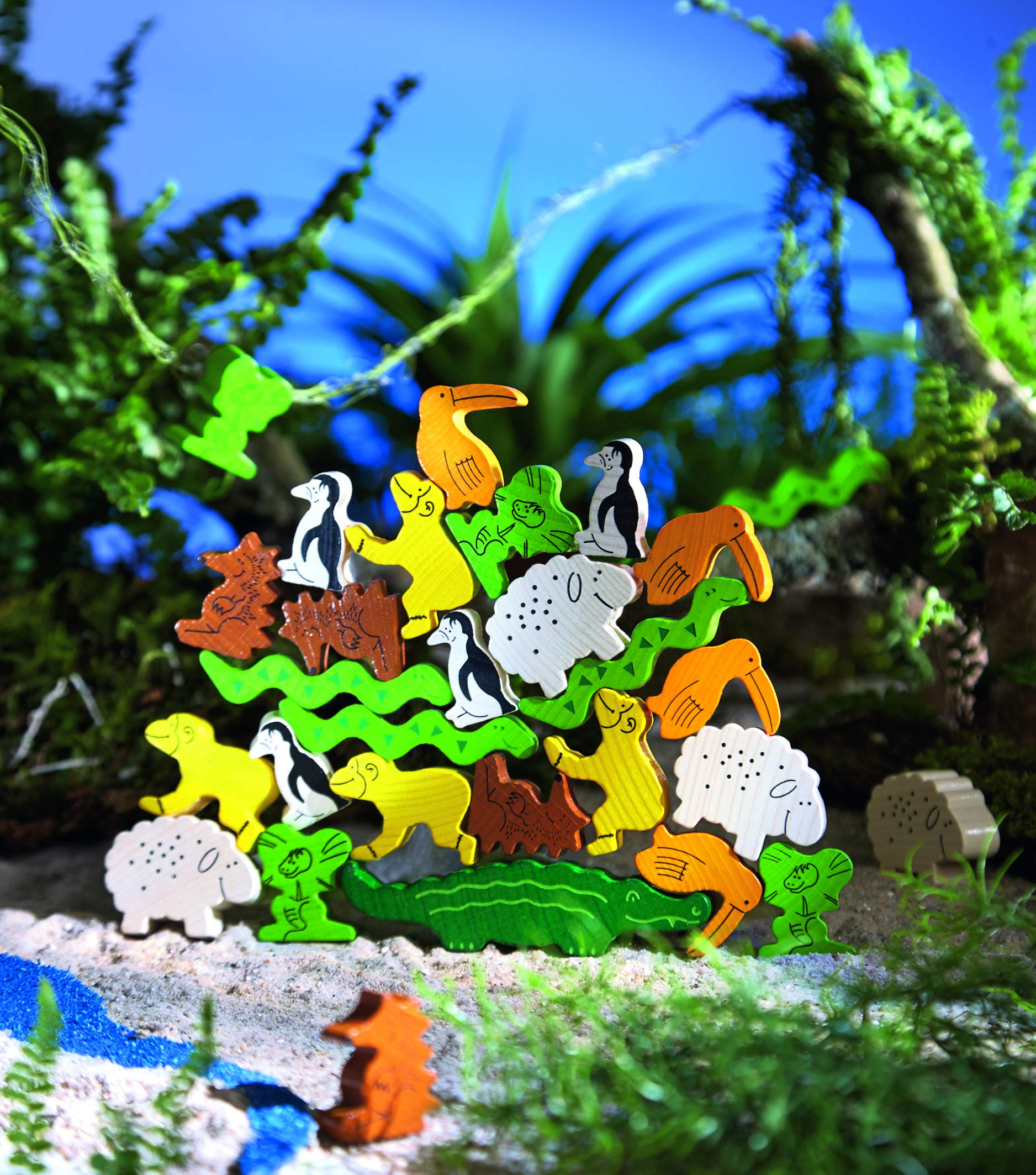 HABA 3409 Animal sobre Animal, Juego Infantil de Mesa de Habilidad y apilamiento. Más 4 años