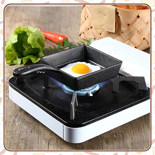 Miniatura 7 de Tioncy 12 piezas de mini sartén de hierro fundido de 4 y 5 pulgadas, sartén pequeña de hierro fundido negro, sartén antiadherente para huevos,