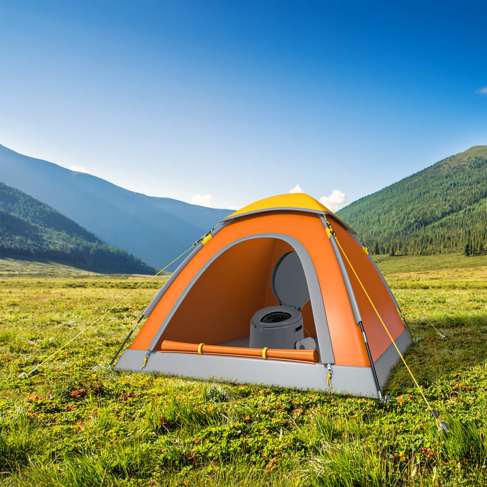 DREAMADE Toilette Portable – 5L Porte Rouleau de Papier Toilette, Utilisation à l’Intérieur et l’Extérieur pour Personnes Agés et Maladies, Voyage pour Caravanes, Campings en Plein Air, Gris et Noir