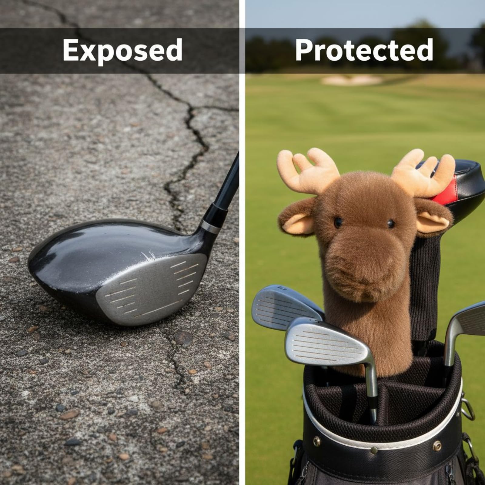 Fit Golfschlägerhaube, lustiges Elch-Design, Fahrerabdeckung, Tier-Plüsch, Polyester-Schutz, Geschenk für Golfliebhaber