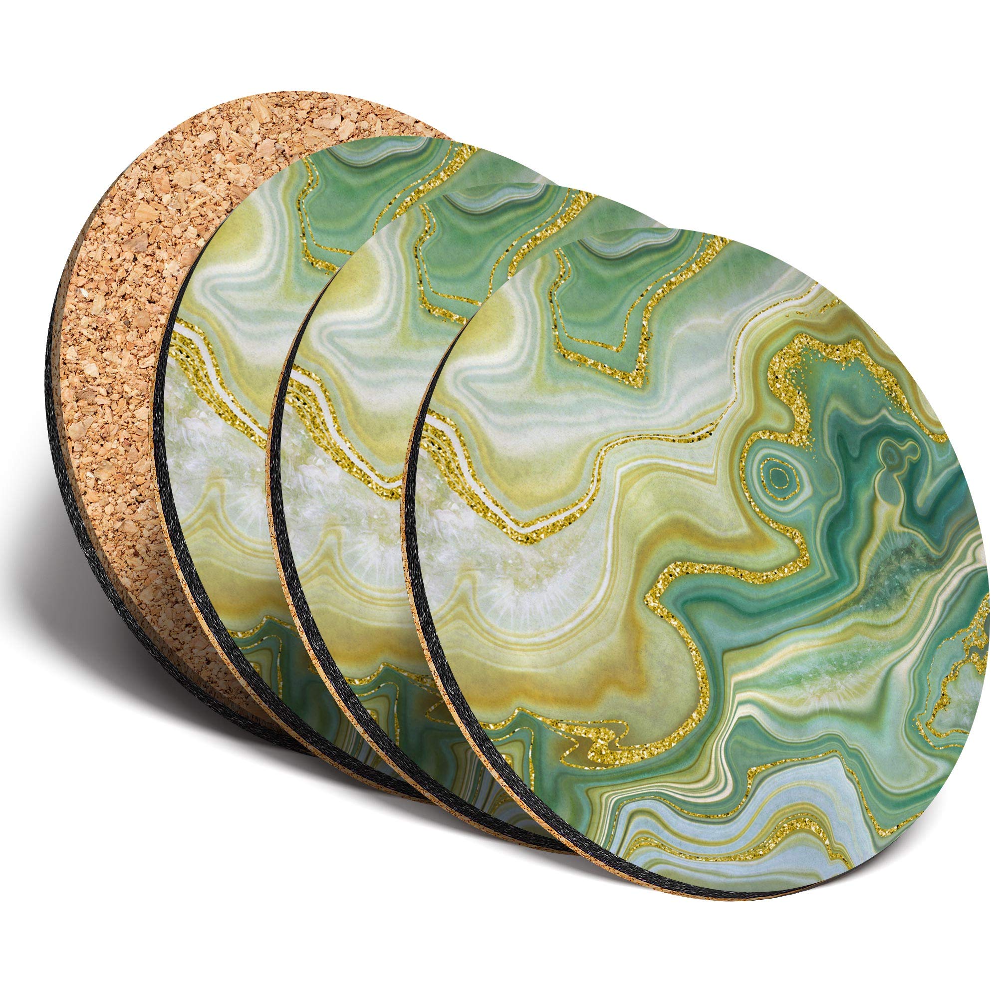 Destination Vinyl Ltd Multicolor Great Coasters (Set Of 4) Round - Green Jade Agate Marble Effect Drink Glossy Coasters/Tabletop Protection For Any Table Type #21516