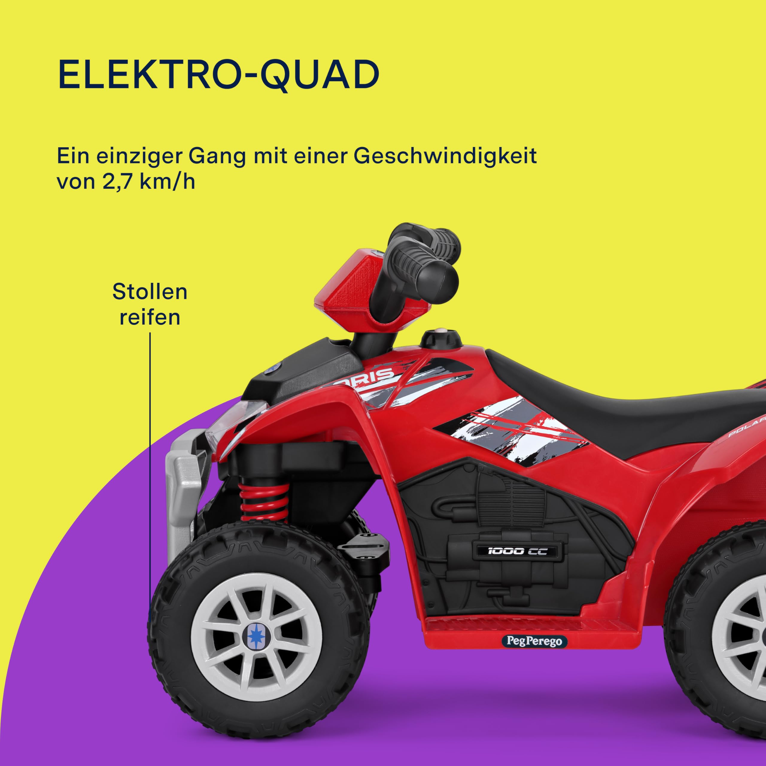 PEG Polaris Mini Quad, elektrisches Kinderfahrzeug für Kinder ab 1 Jahr bis 15 kg, 6-V-Akku, 90 Minuten Reichweite, 2,7 km/h Geschwindigkeit, Gaspedal, Licht- und Soundeffekte