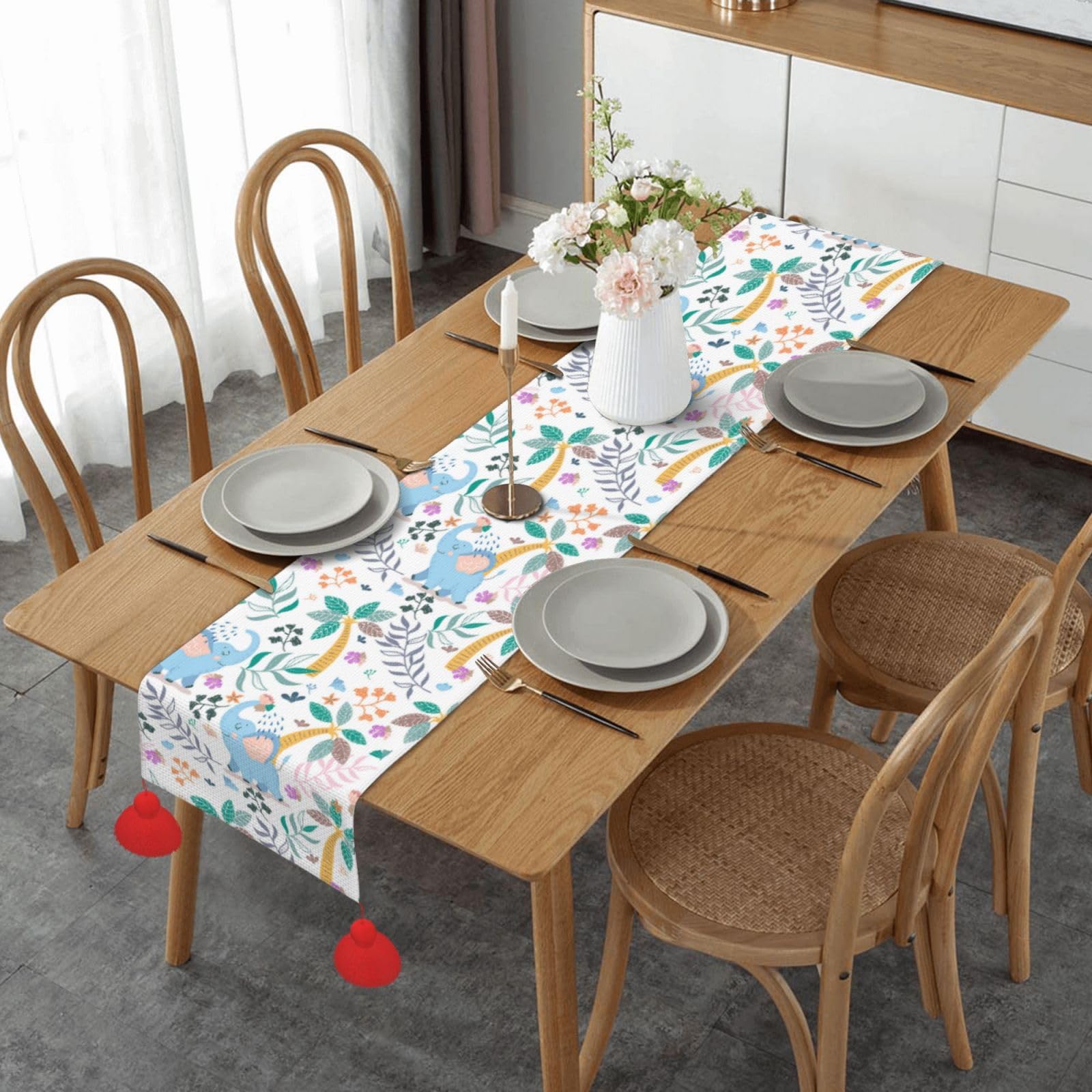 Chemin de table de Noël avec pompon lavable intérieur extérieur