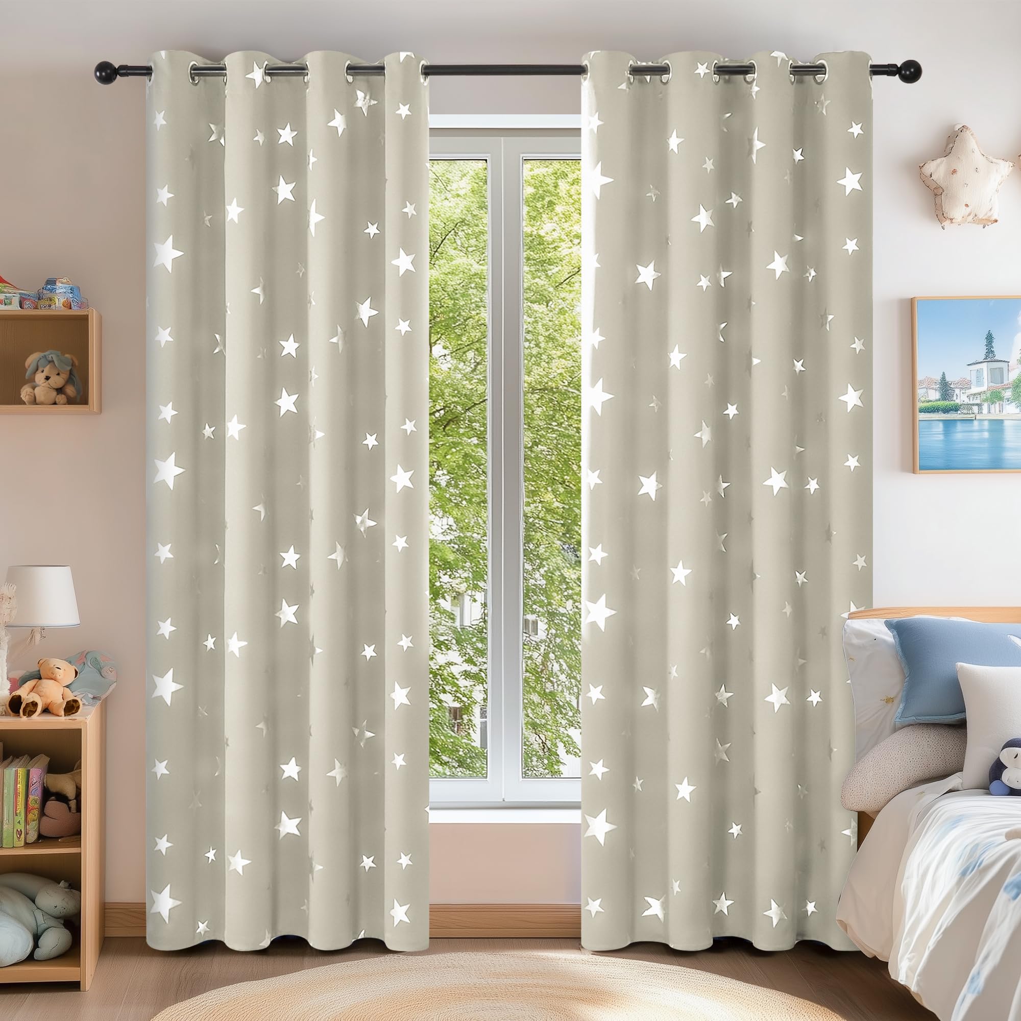 Deconovo Bedroom Space Curtains Thermal Insulated Eyelet Blackout Curtains for Living Room 52 x 54 Inch Drop Navy Blue 1 Pair — view 21