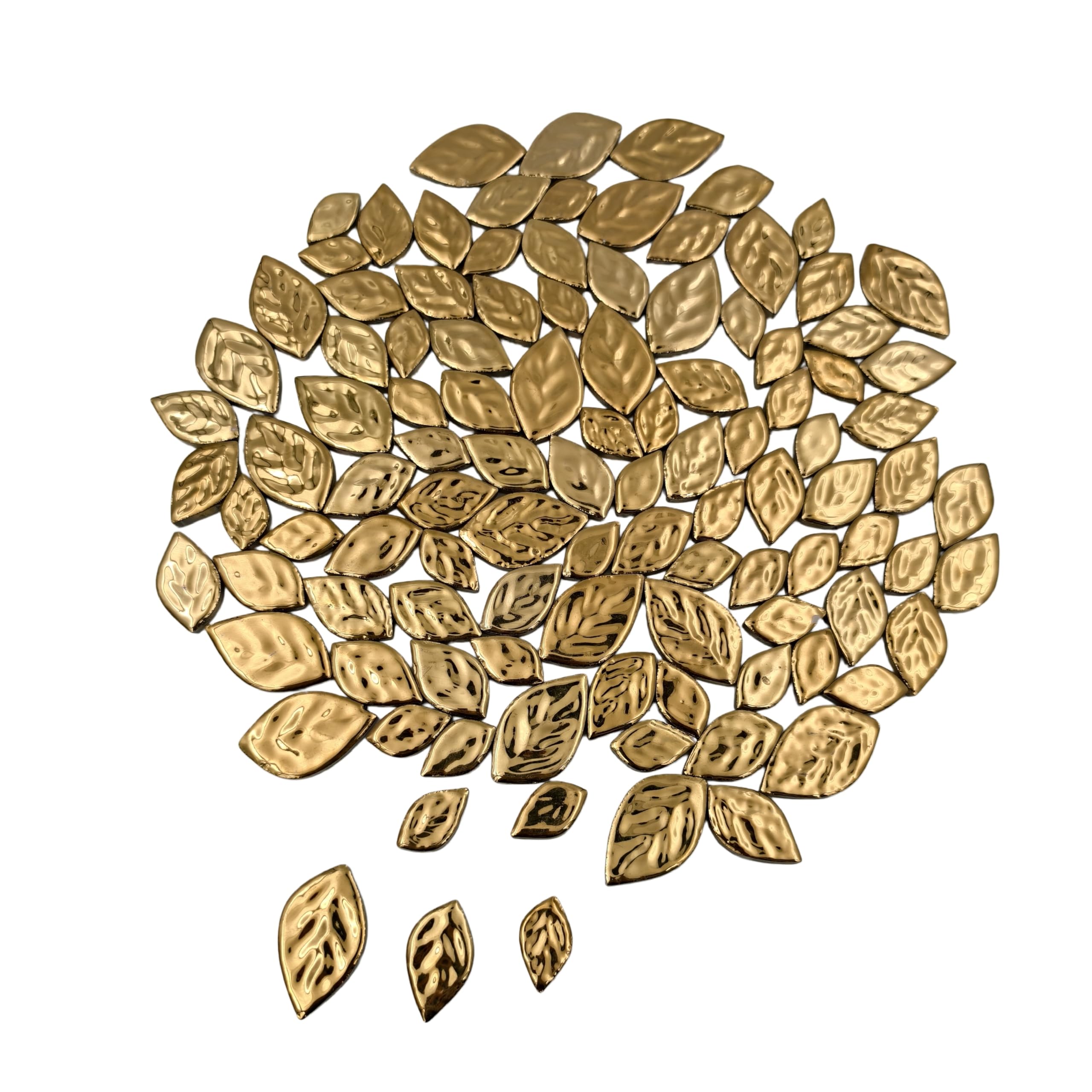 500g Random Iridescent Leaves Ceramics Mosaic Tiles,Making Creative 3 Size Ceramic Mosaic Pieces for DIY Craft,Flowerpots, Vases, Cups, Garden Decor Mosaic Making Supplies (Gold)