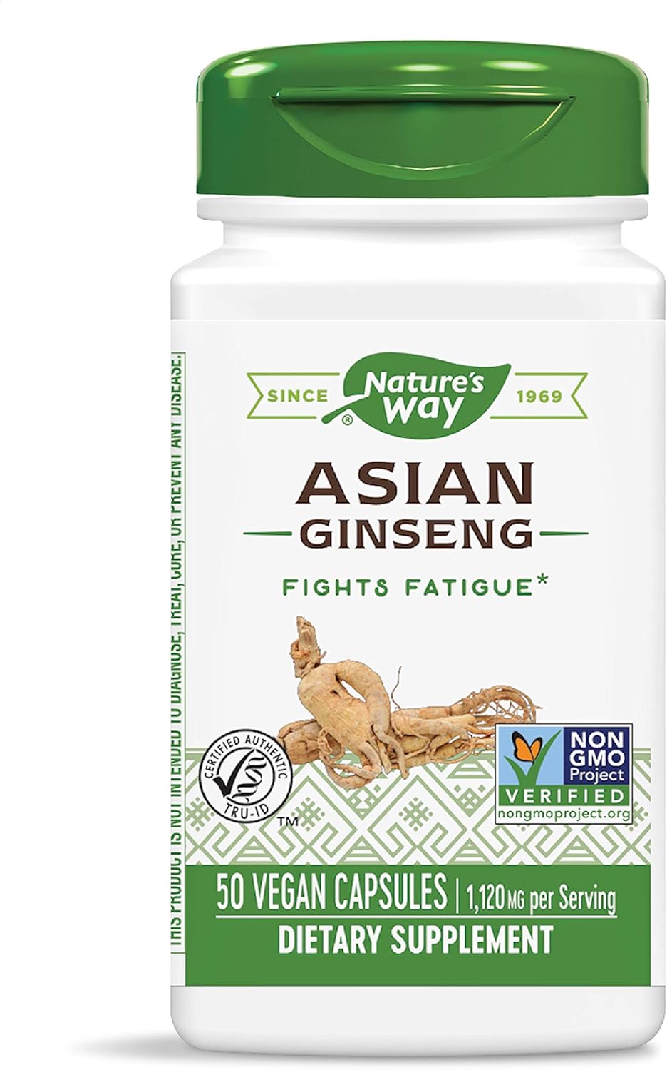 Nature's Way Premium Herbal Asian Ginseng, 1,120 mg per serving, 50 Capsules : Health & Household