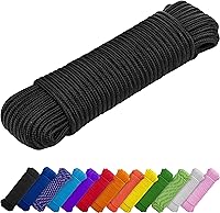 TECEUM 1/4" & 3/8" Polypropylene Rope 90FT/150FT Black - Diamond Braided Utility Cord for Camping, Boating, Crafting, Flag Poles