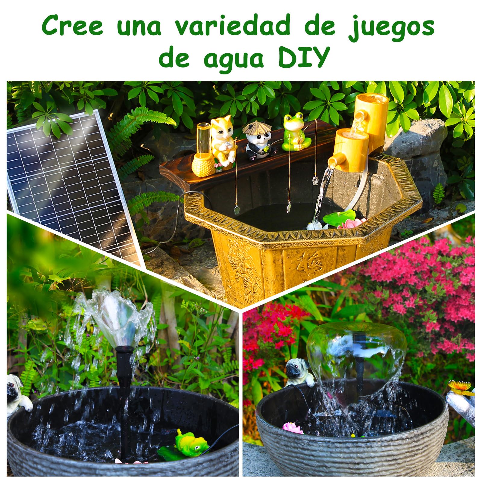 AMZtime 20W Fuente Solar Jardin Exterior Mejorada DIY Bomba de Agua Solar Soporte Ajustable para Baño de Pájaros, Acuario Jardín Fuente de Agua Decorativa