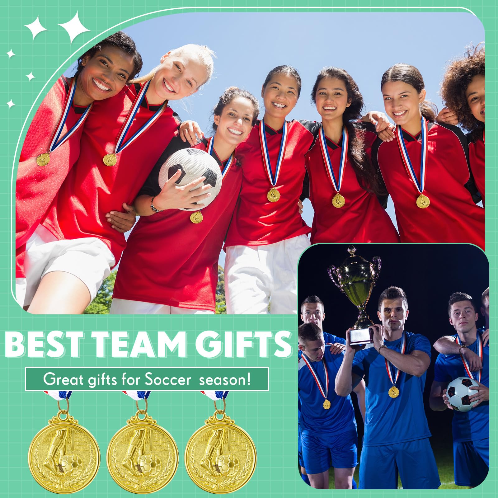 Juego de 36 piezas de premios deportivos de fútbol, medallas, pulseras de trofeos y llaveros para regalos de recompensa de equipo, premios de competencia, juegos de fútbol y recuerdos de 6