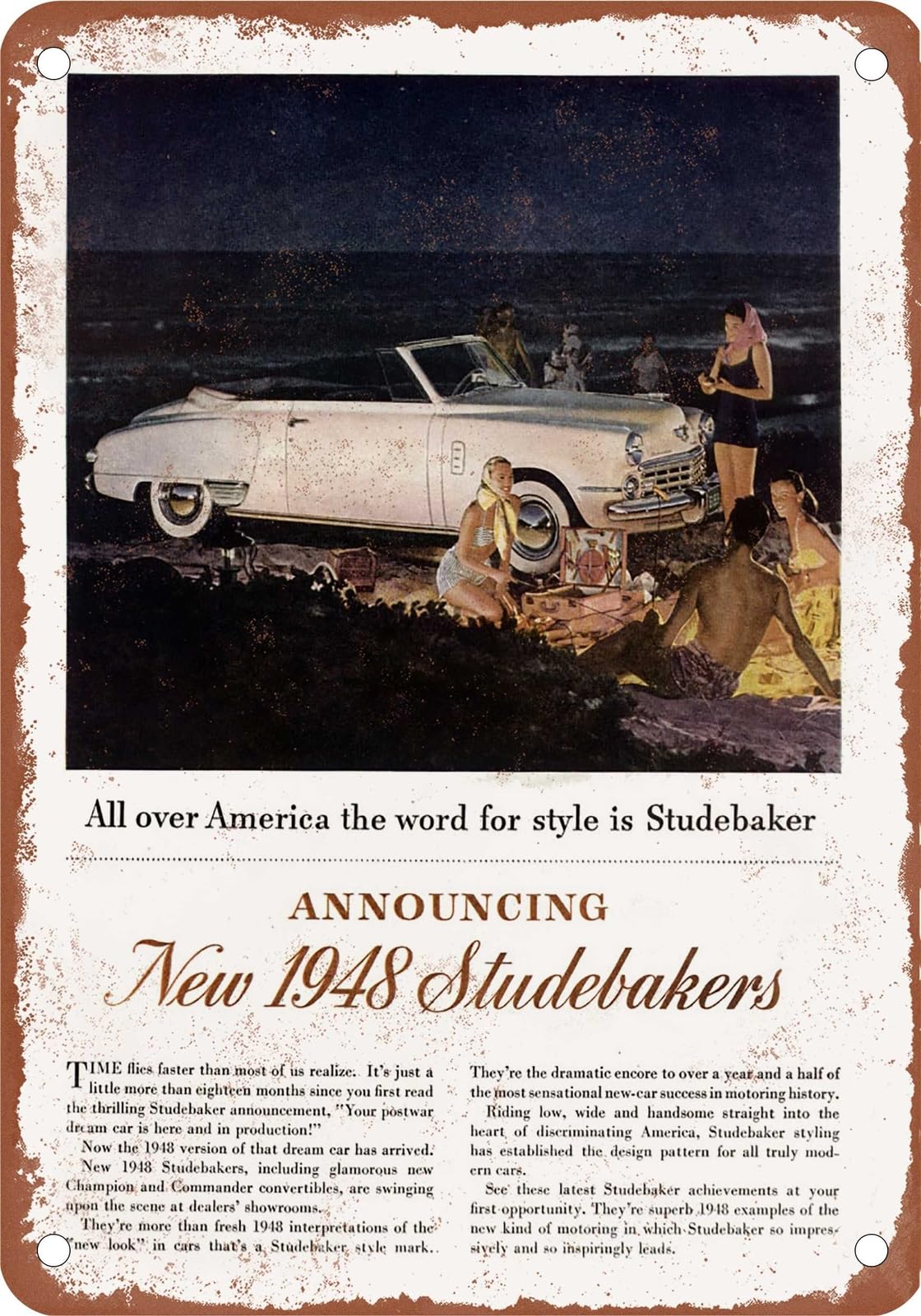 Miaomansenstore Metal Sign - 1948 Studebaker Vintage Ad 01 - Old Retro Rusty Look Home Decor