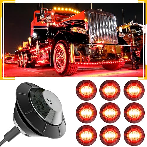 Luces LED de 34 pulgadas para marcador de remolque, color rojo, redondo, de 12 V, marcador lateral LED delantero y trasero, señal de giro, luz